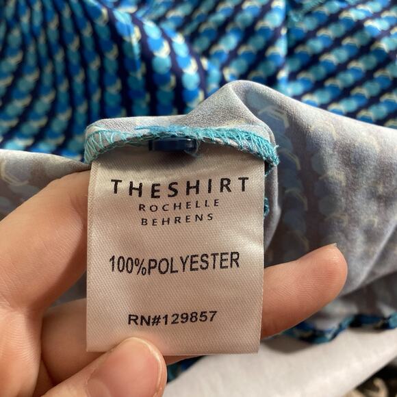 The Shirt Rochelle Behrens Blue Print Ruffled Blouse Size M Boho Fairy Victorian - Picture 6 of 12